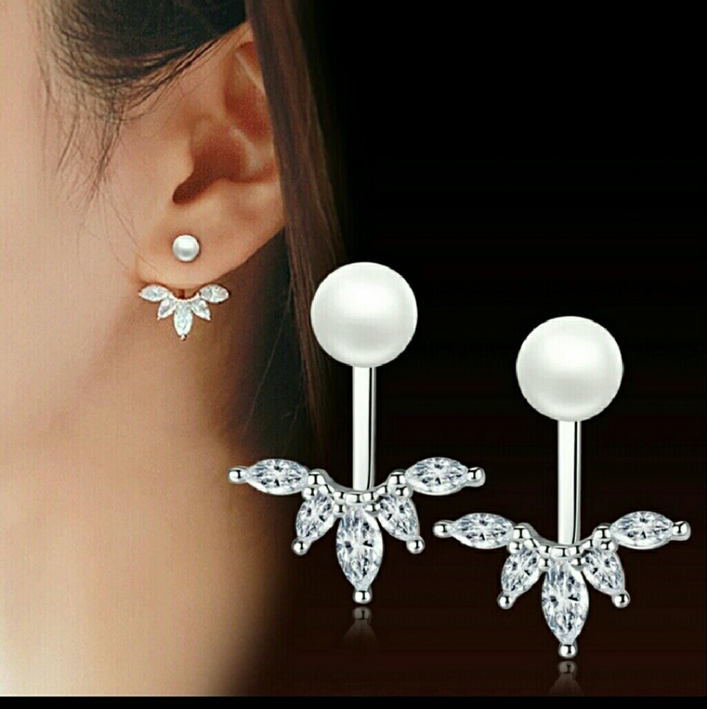 S925 Peacock Pearl Crystal Silver Drop Earrings - Picture 6 of 7